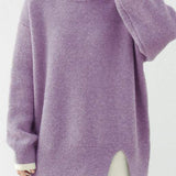 Slit fake two - piece pullover sweater