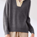 Lapel color-blocked knitted sweater