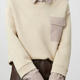 Simple lapel striped sweatshirt