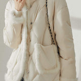 Mink fur spliced cotton-padded stand-collar short coat