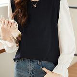 Fake two-piece lantern sleeve base shirt