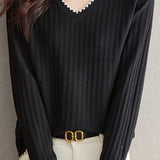 V-neck versatile ribbed knitwear