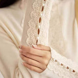 Lace and Pearl Embellished Knit Sweater