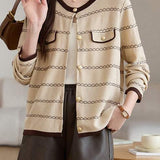 Elegant Round Neck Long Sleeve Striped Cardigan - 4 Colors Available