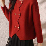 Metal-button round-neck knitted cardigan