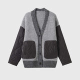 Loose Cozy Color Block Quilted Knit Cardigan