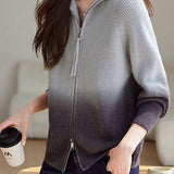 Fashion Gradient Color Double Zipper Cardigan