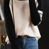 Loose Fit Color Block Crew Neck Knit Sweater