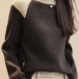 Color-blocked half-turtleneck knitted sweater