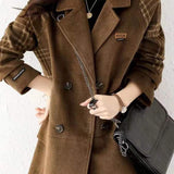 Fashionable Plaid Patchwork Wool Blend Coat