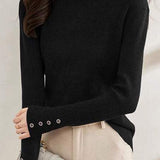 Button Decorated High Neck Fit Knit with Sleeve Slit Design - 3 Colors Available