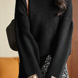 High Neck Mid-Length Solid Color Sweater