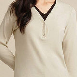 Faux Two-Piece V-Neck Long Sleeve Knit Top