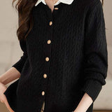 Shirt collar cable-knit cardigan