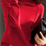 High Neck Button Decor Knit Top - 8 Colors Available