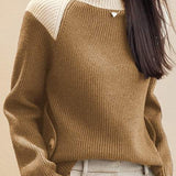 Color-blocked half-turtleneck knitted sweater