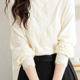 French Elegant Half High Neck Lace Base Shirt