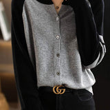 Loose Fit Color Block Crew Neck Knit Sweater