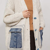 Loose Fit Lazy Style Patch Pocket Cardigan