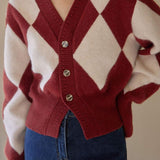 Diamond Pattern V-Neck Knitted Jacket