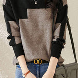 Casual Comfortable Dual-Tone Crew Neck Knit Sweater