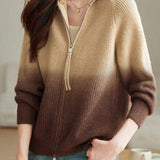 Fashion Gradient Color Double Zipper Cardigan