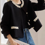 Chanel-Style Lace Trim Cropped Jacket