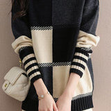 High-neck loose color-blocked long-sleeved sweater