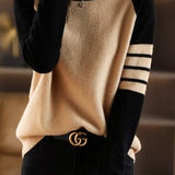 Loose Fit Color Block Crew Neck Knit Sweater