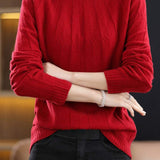 Vertical striped mock neck long-sleeved knitted sweater