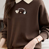 Dog Pattern Embroidered Patchwork Long Sleeve Casual Sweatshirt - 3 Colors Available