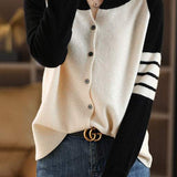 Loose Fit Color Block Crew Neck Knit Sweater