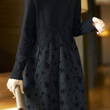 Elegant Lace-Paneled Mock Neck Dress