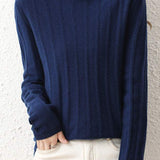 High-neck striped knitted sweater