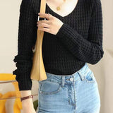 Solid Textured V-Neck Knit Sweater