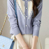 Color Block Round Neck Knitted Cardigan