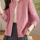 Shirt collar cable-knit cardigan