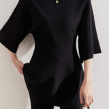 Round Neck Drop Shoulder Knit Tunic