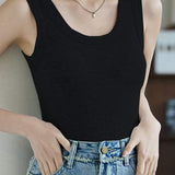 Round Neck Rib Hem Simple Vest - 4 Colors Available