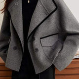 Casual Fashion Color Block Wool Coat