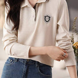 Collegiate Embroidered Collar Long Sleeve Top