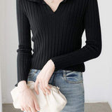 Elegant Collared Knitted Base Layer Top