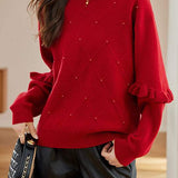 Loose knitted shirt with ruffled edges for inner wear