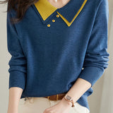 Doll-collar casual long-sleeved knitted sweater