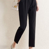 Straight tube pants, high-waisted black suit pants