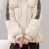 Lazy style stand-collar hooded contrast-color cotton-padded coat