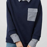 Simple lapel striped sweatshirt