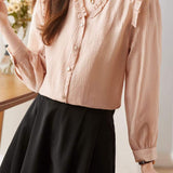 Lace V-neck solid-color shirt