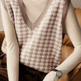 Plaid color-blocking knitted waistcoats