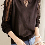 Sheer Sleeve Lace Detail Long Sleeve Slim Fit Knit - 2 Colors Available